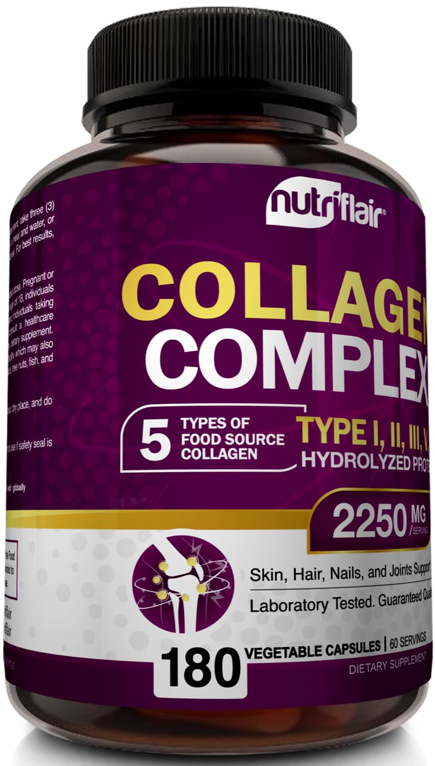 NutriFlair bottle with 180 capsules for a two-month collagen regimen.