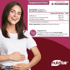 Pour shot of NutriFlair D-Mannose capsules for daily use.