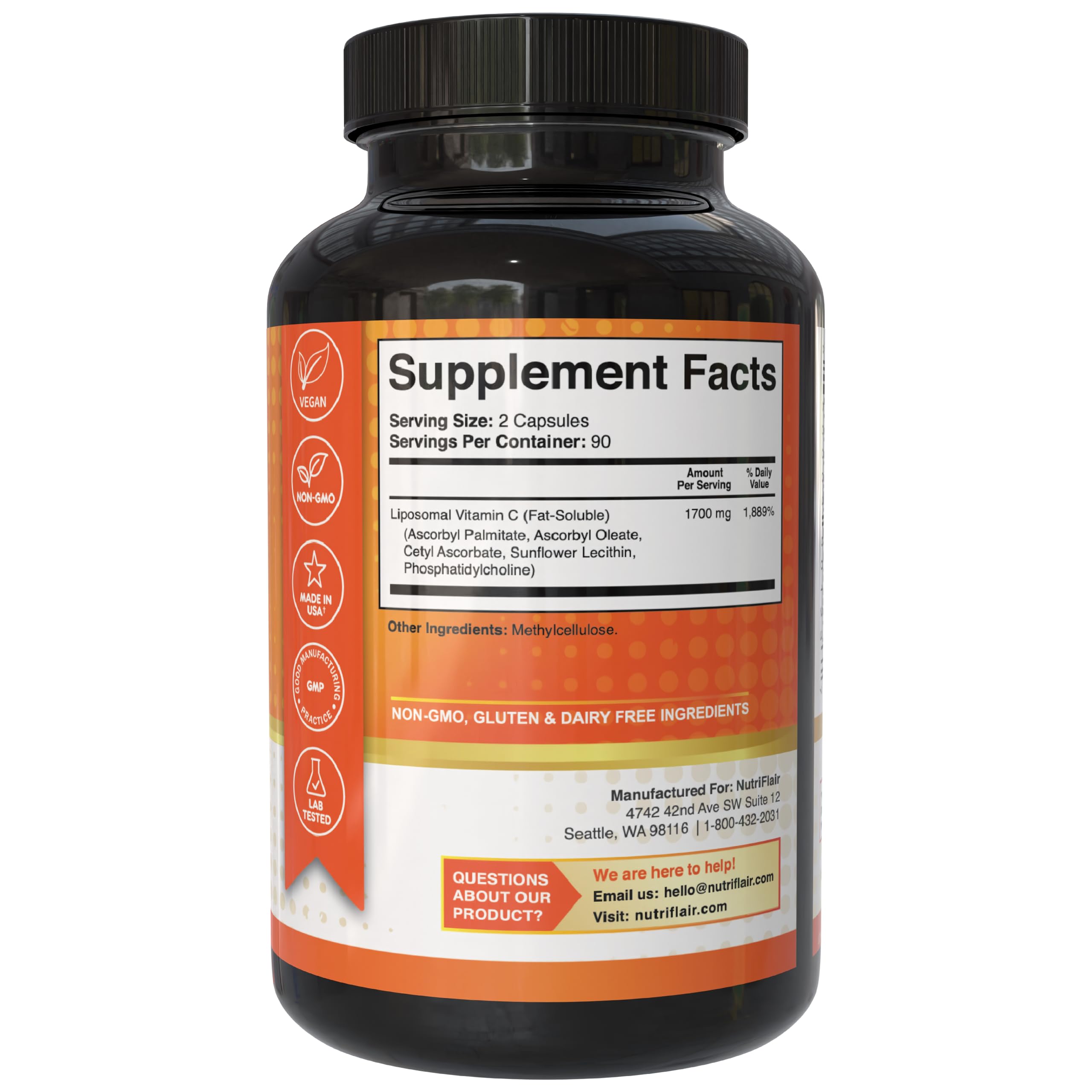 NutriFlair Liposomal Vitamin C capsules close-up highlighting vegan formula
