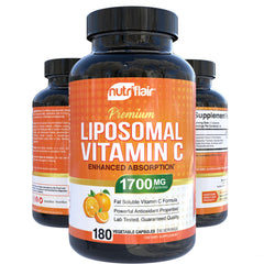 NutriFlair Liposomal Vitamin C vegan formula label emphasizing plant-based nutrition