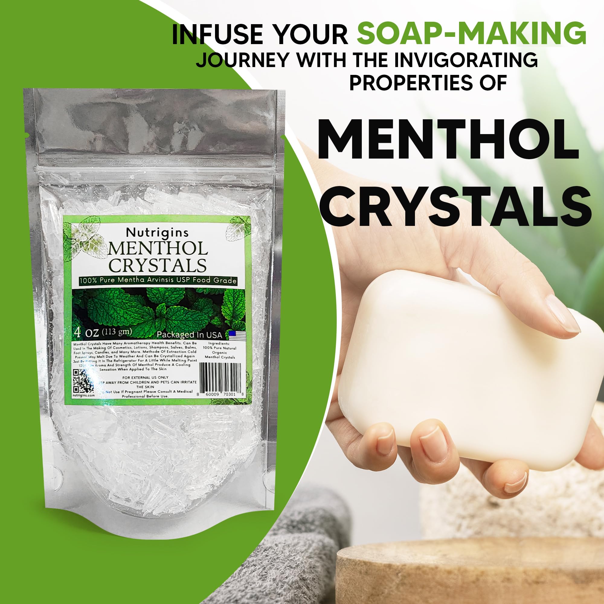 Nutrigins cristales de mentol para uso cosmético, mejora sensorial en cremas.