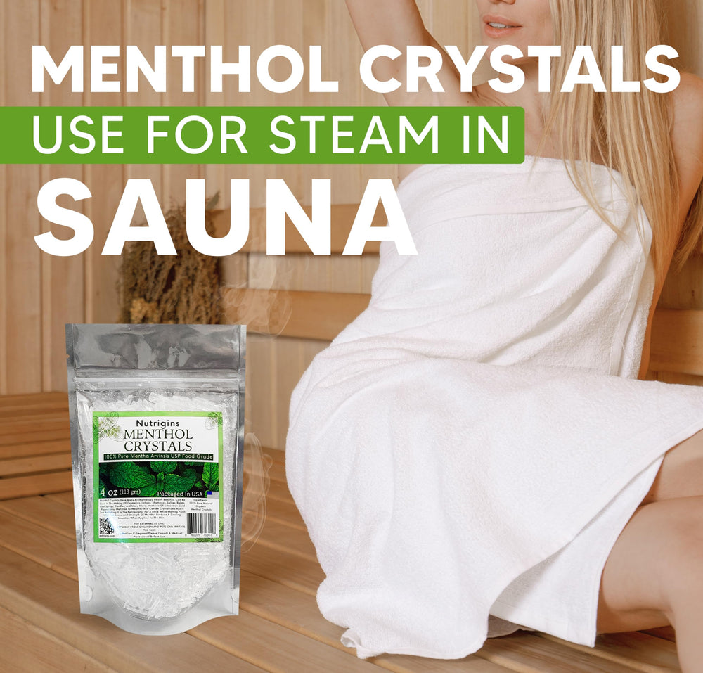 Nutrigins cristales de mentol mezclados con aceites esenciales para aromaterapia.