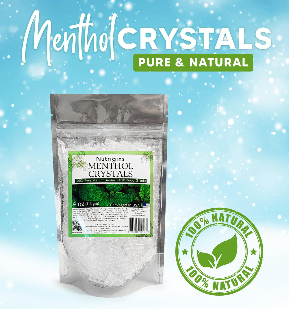 Nutrigins cristales de mentol para medición y uso en proyectos caseros.