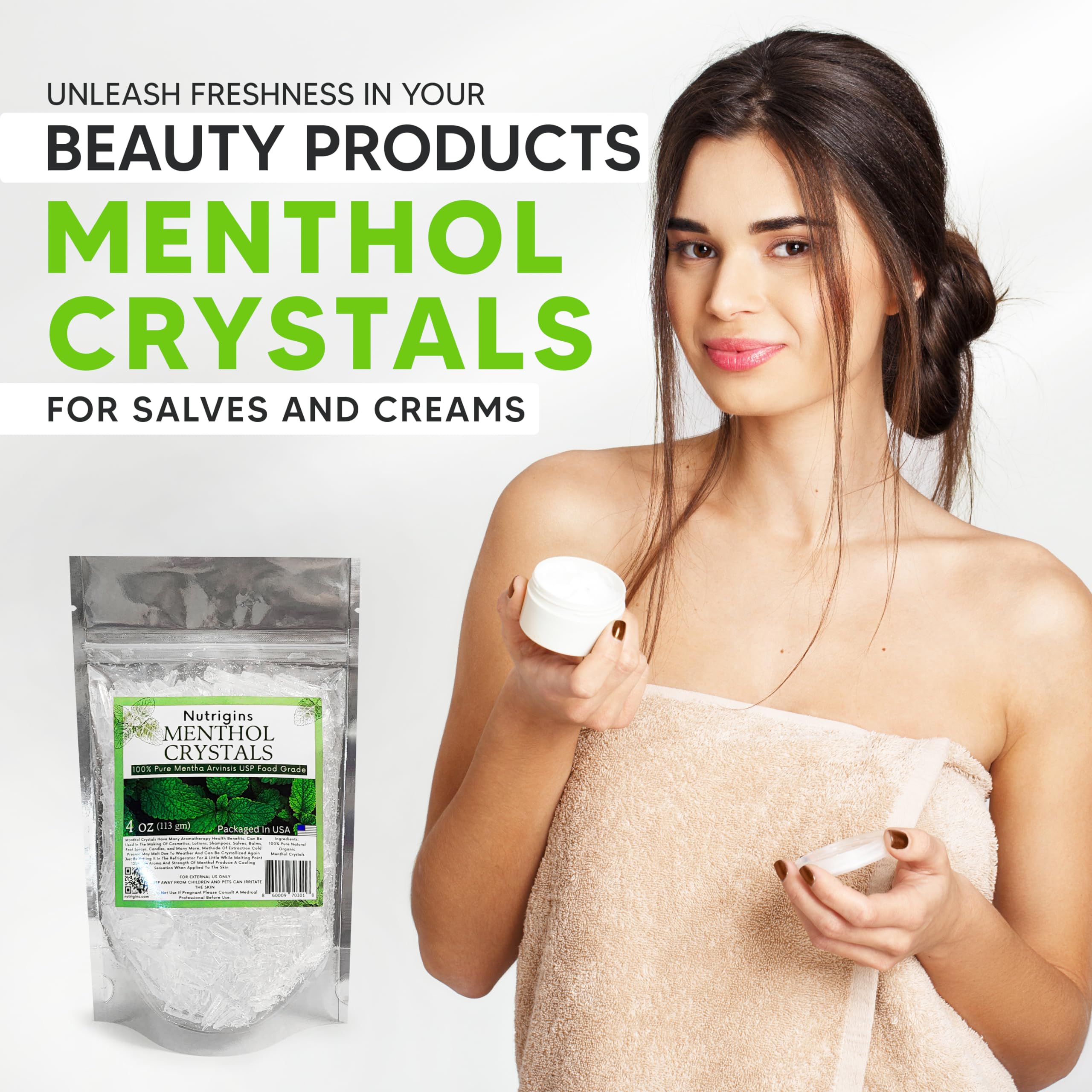 Nutrigins cristales de mentol para cosmética casera y bálsamos.