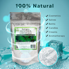Nutrigins cristales de mentol para vapores de spa casero y respiración relajada.