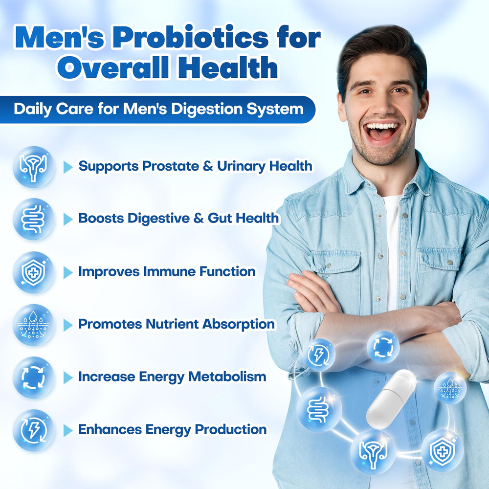 NutriGut Probiotics for Men capsules closeup highlights 100 Billion CFUs and multi-strain support