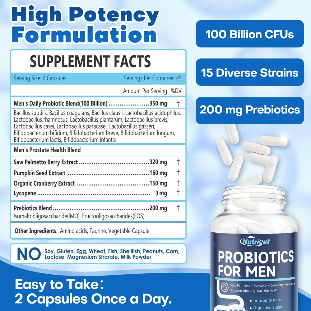 NutriGut Probiotics for Men saw palmetto berry visual suggests urinary support