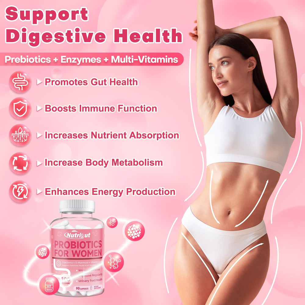 NutriGut Probiotics for Women capsules closeup highlighting smooth texture and swallowability