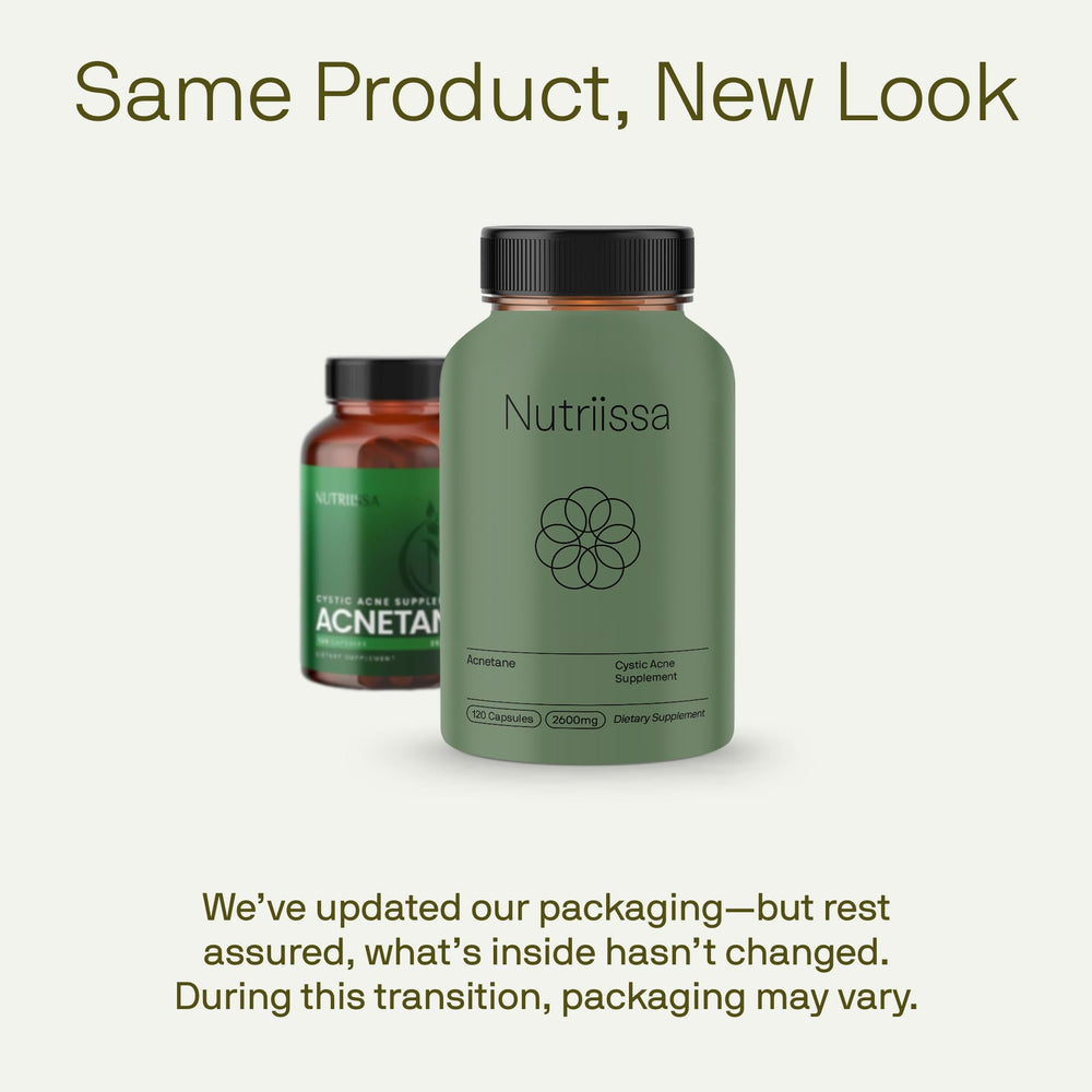 Nutriissa ACNEtane capsules in bottle show vegan formula for acne support
