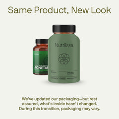 Nutriissa ACNEtane capsules in bottle show vegan formula for acne support