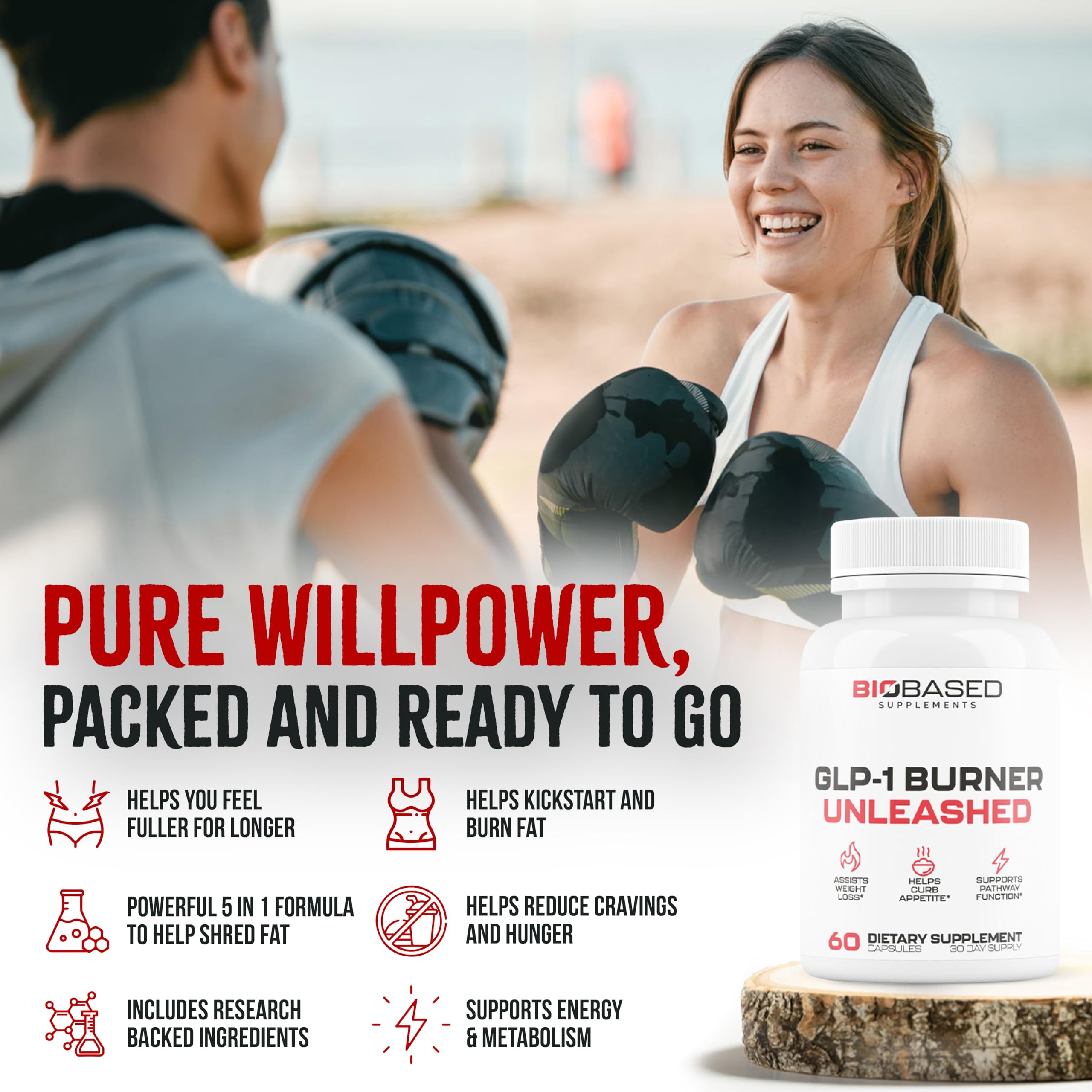 Nutrimend IQ GLP-1 Burner bottle with measuring scoop for accurate, easy daily dosing.