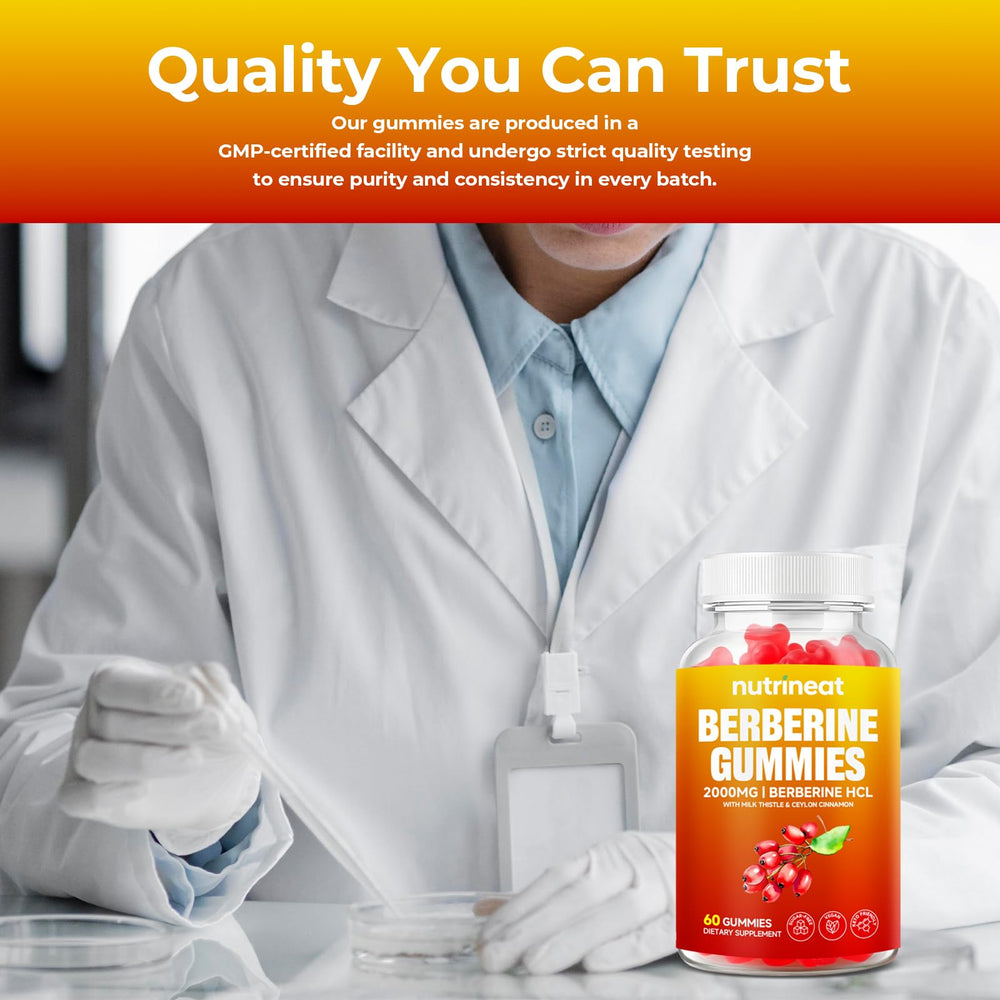NutriNeat Berberine Gummies GMP seal indicating quality you can trust.