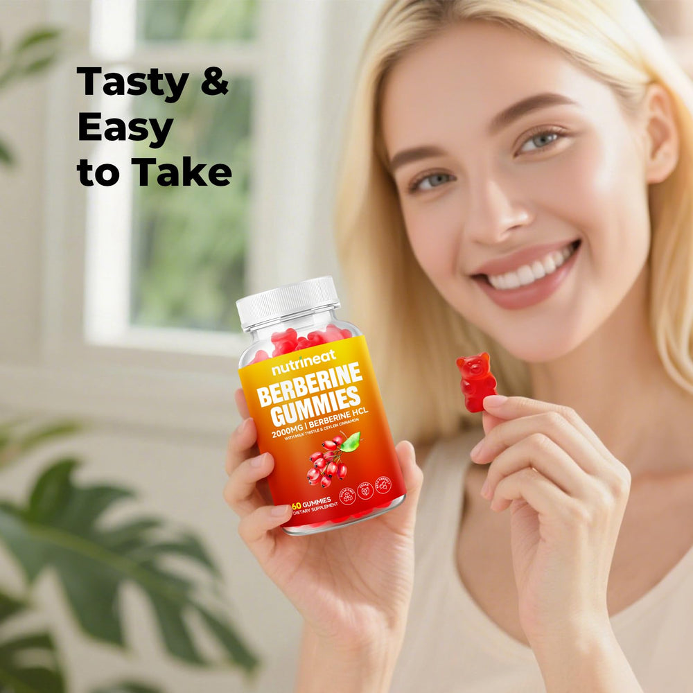 NutriNeat Berberine Gummies ingredients label with berberine and plant extracts.
