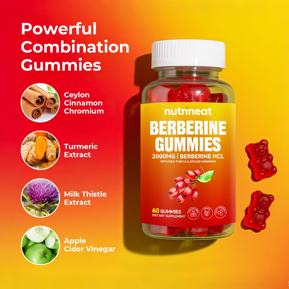 NutriNeat Berberine Gummies packaging back shows use and storage guidance.