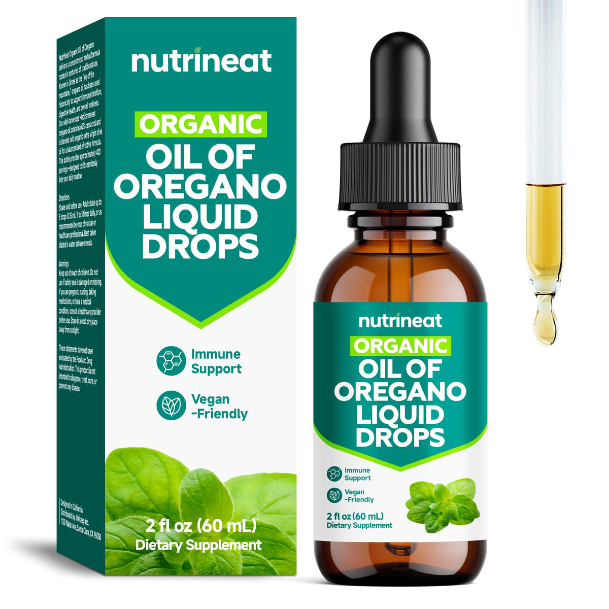 NutriNeat Oregano Oil Drops bottle with olive oil carrier for daily wellness