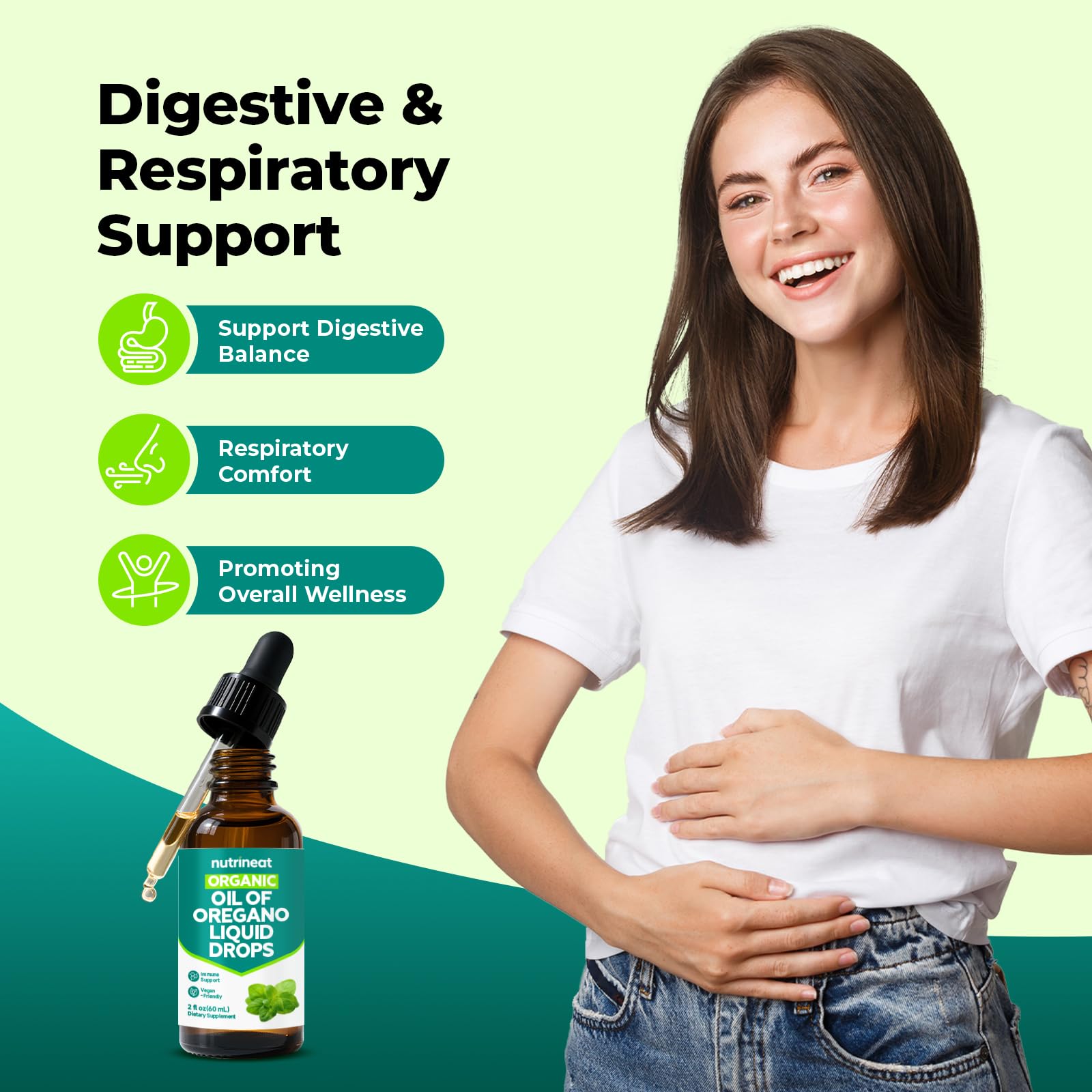 NutriNeat Oregano Oil Drops dropper for precise daily dosing