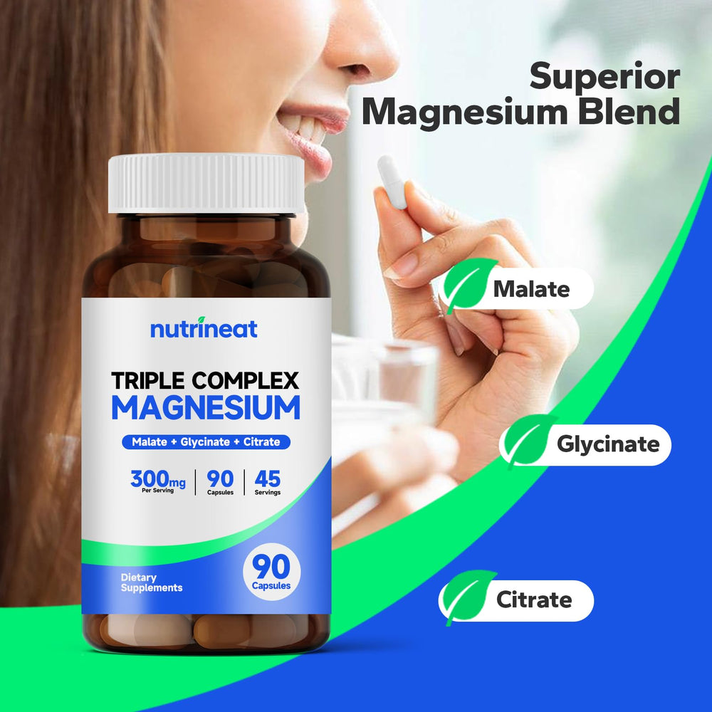 NutriNeat magnesium capsules arranged on shelf, high-absorption.