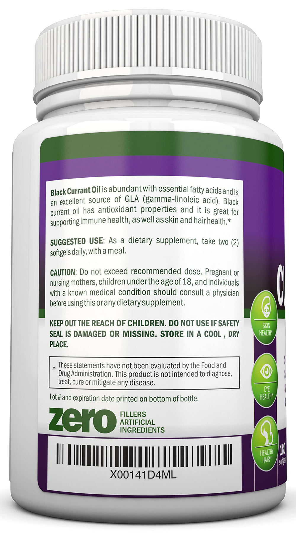 NutriONN Black Currant Oil label detail emphasizing hexane-free purity