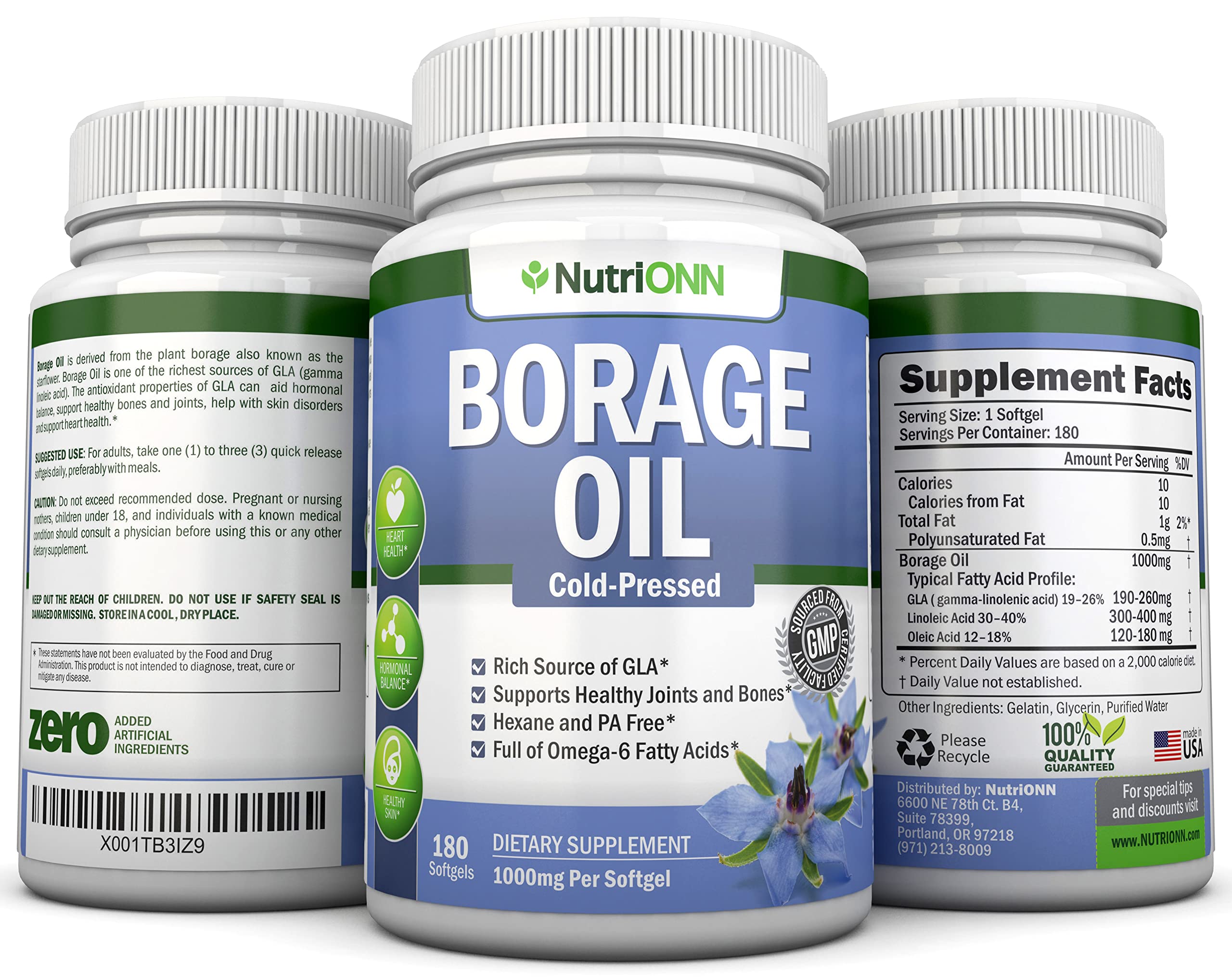 NutriONN Borage Oil capsule close-up showing smooth softgel