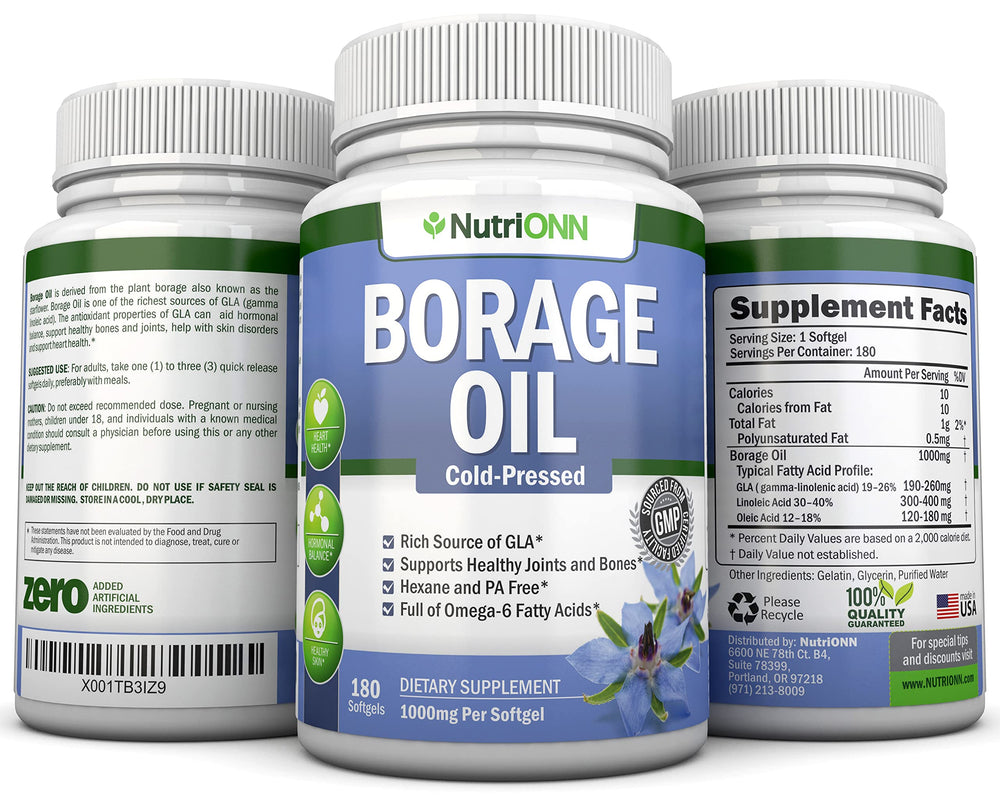 NutriONN Borage Oil capsule close-up showing smooth softgel