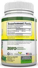 NutriONN Bromelain capsules closeup emphasizing 500mg potency and 2400 GDU