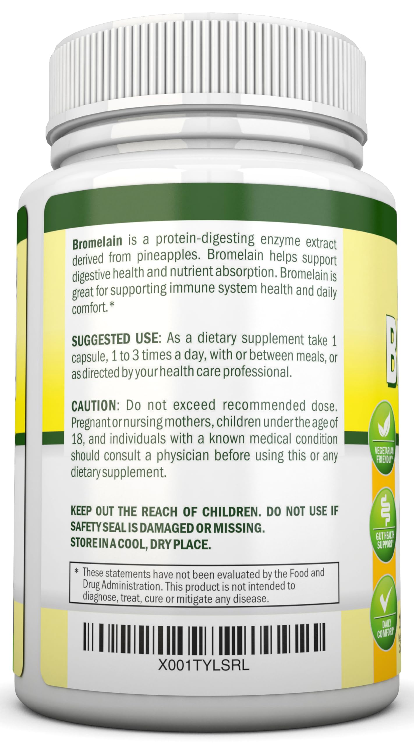 NutriONN Bromelain label details showing GMP promise and USA manufacturing