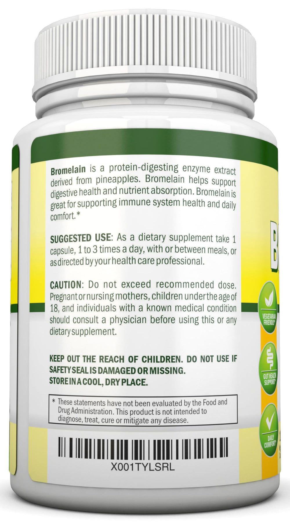 NutriONN Bromelain label details showing GMP promise and USA manufacturing