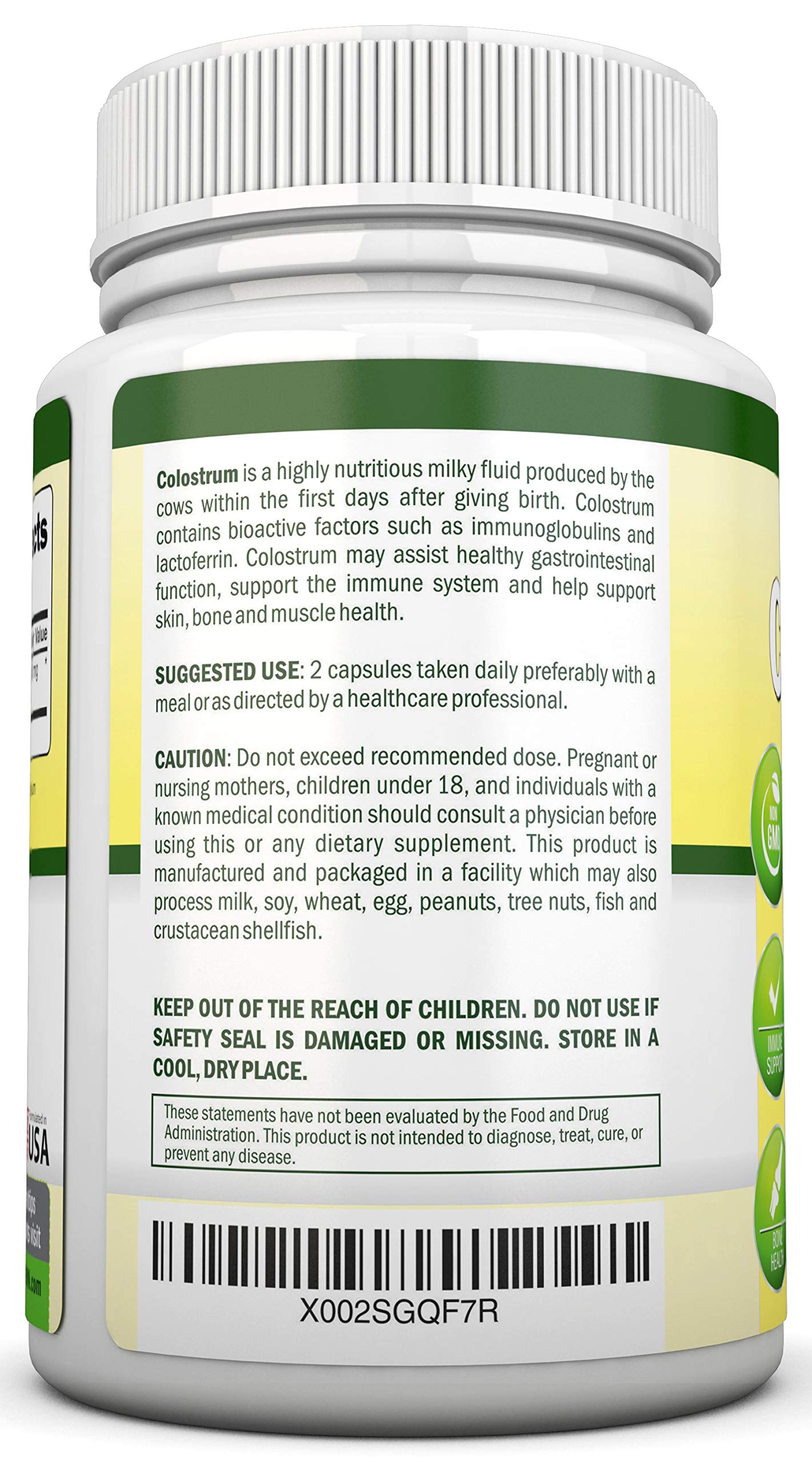 NutriONN Colostrum bottle label noting first milking origin and processing