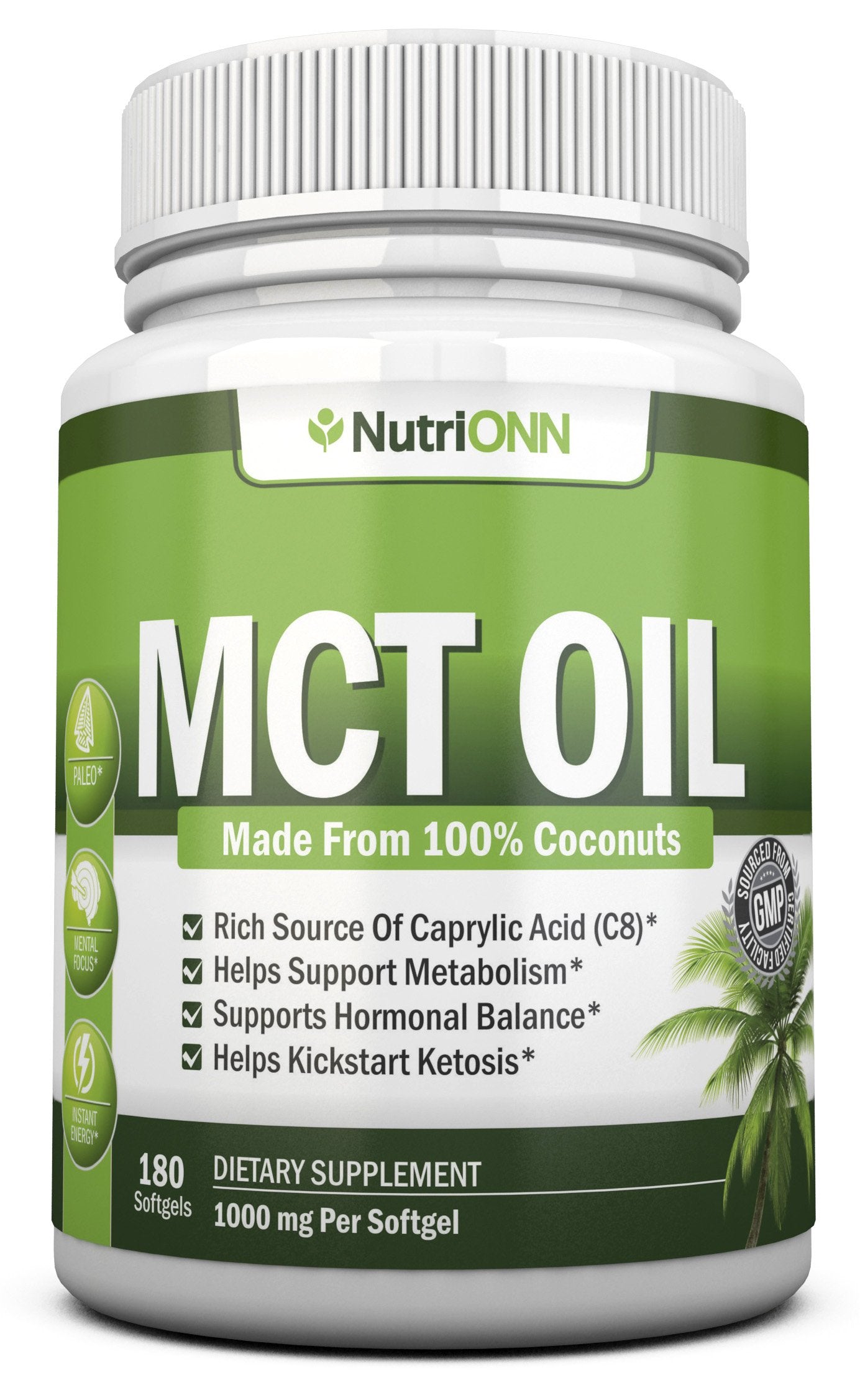 NutriONN MCT Oil softgels bottle for easy daily nourishment