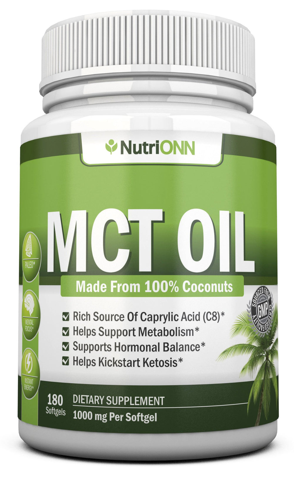 NutriONN MCT Oil softgels bottle for easy daily nourishment