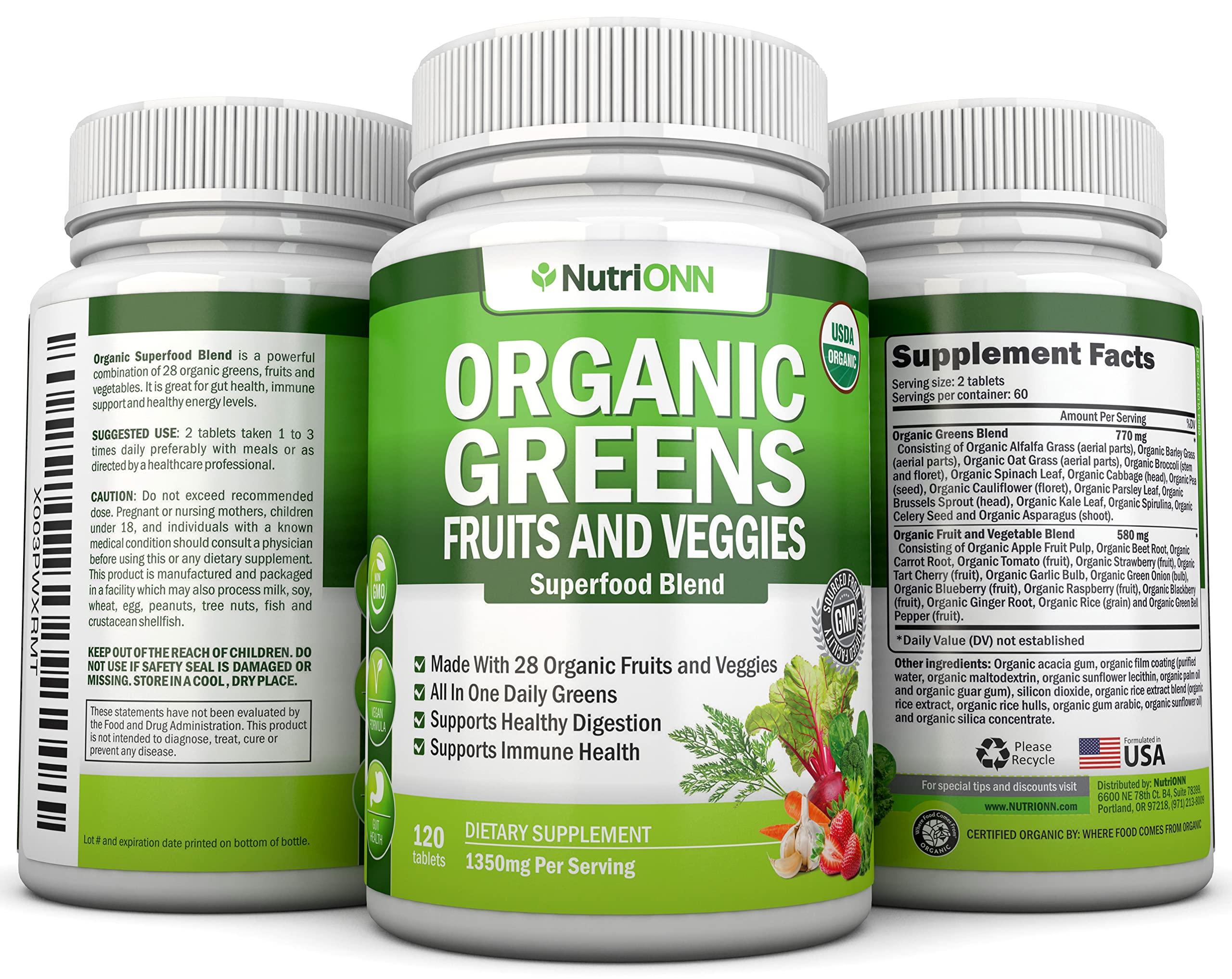 NutriONN organic label close-up showing vegan certification.