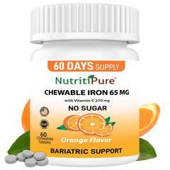 NutritiPure chewable iron tablets for easy daily iron intake with no bitter aftertaste.