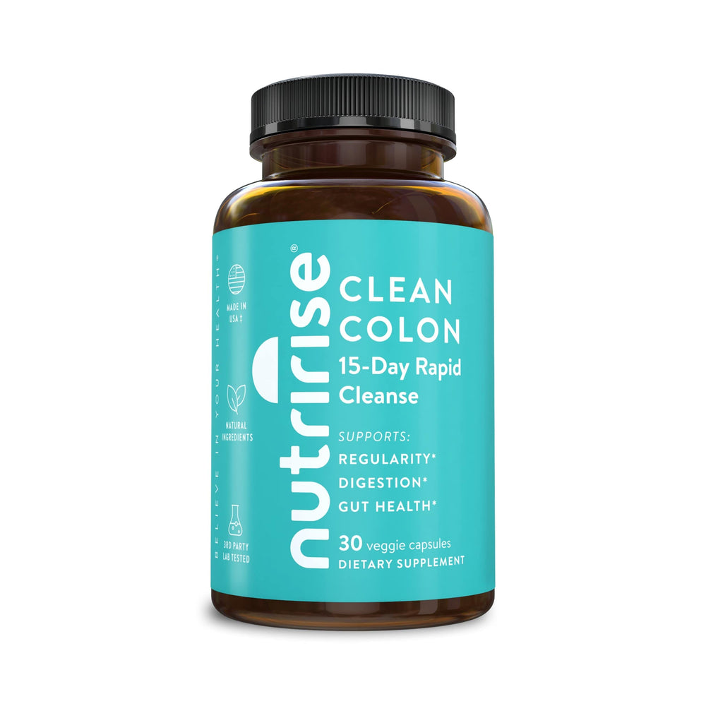 NutriRise 15 Day Cleanse packshot showing bottle and capsules for digestive refresh.