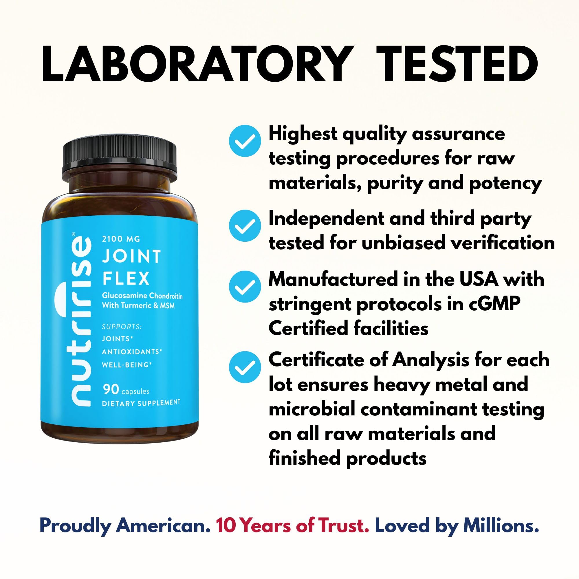 NutriRise Glucosamine sulfate 1500mg bottle demonstrates targeted joint comfort support.