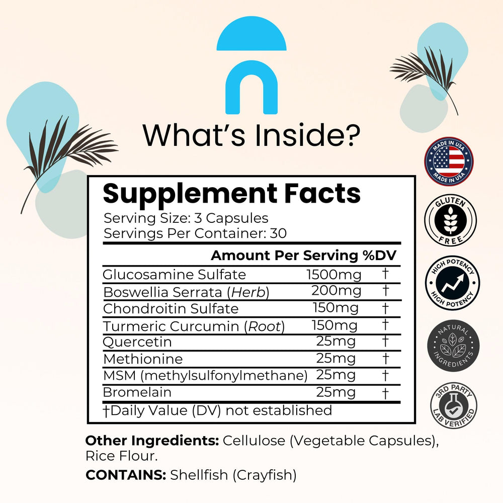 NutriRise Joint Flex bottle label closeup highlights quality ingredients.