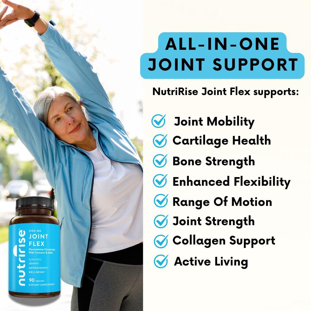 NutriRise Joint Flex ingredients scene features glucosamine and turmeric blend.