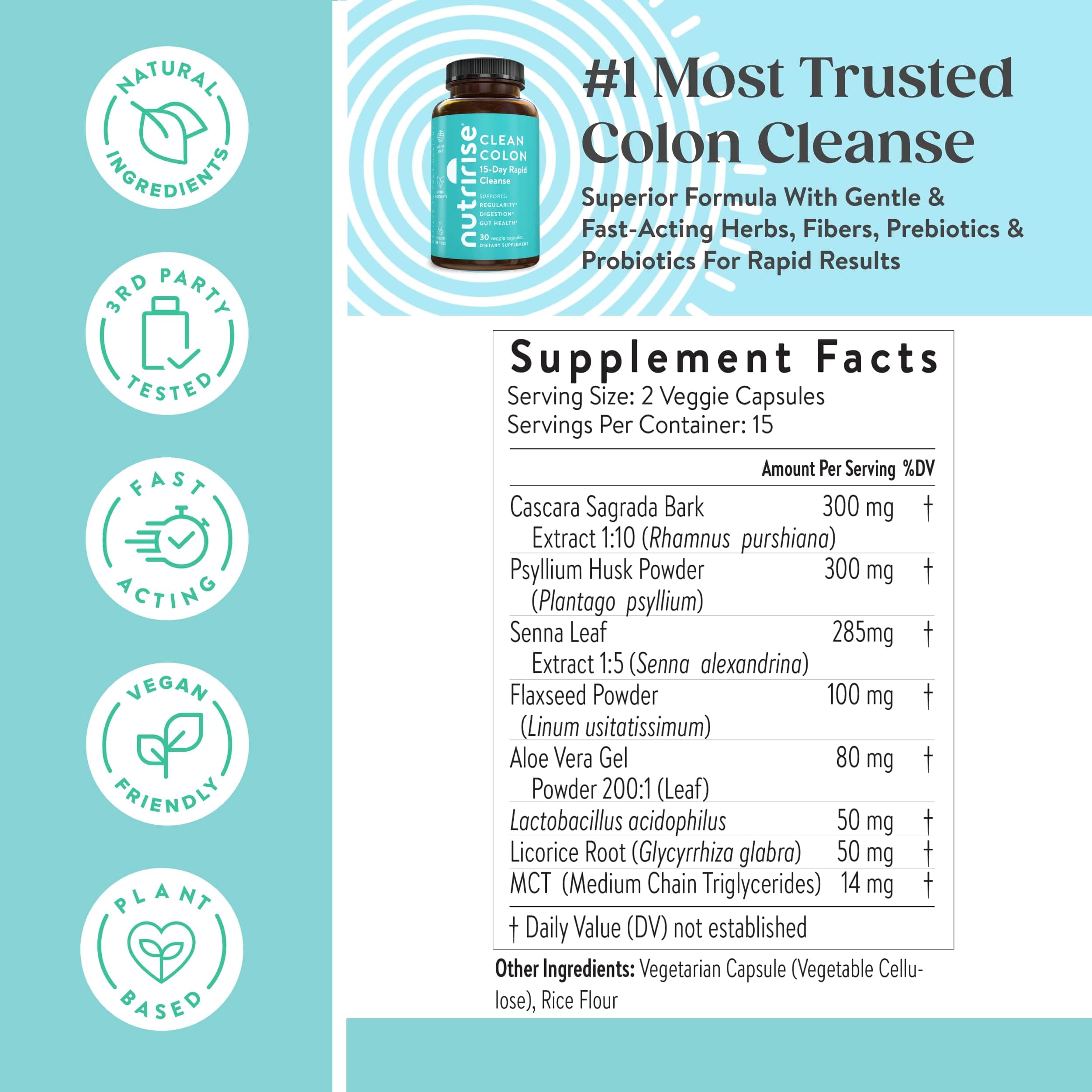 NutriRise probiotic bottle label featuring Lactobacillus acidophilus for gut balance.