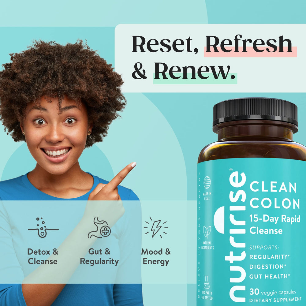 NutriRise senna cascara sagrada and MCT components highlighted in the packaging.