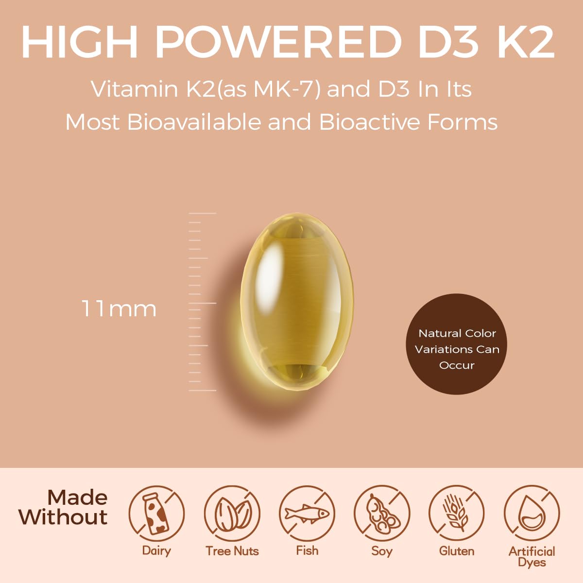 Closeup of NutriSphere D3 and K2 vegan softgels highlighting coconut oil carrier.