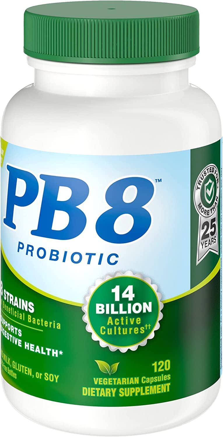 Close-up of Nutrition Now PB 8 ProBiotic capsules showing vegetarian formula