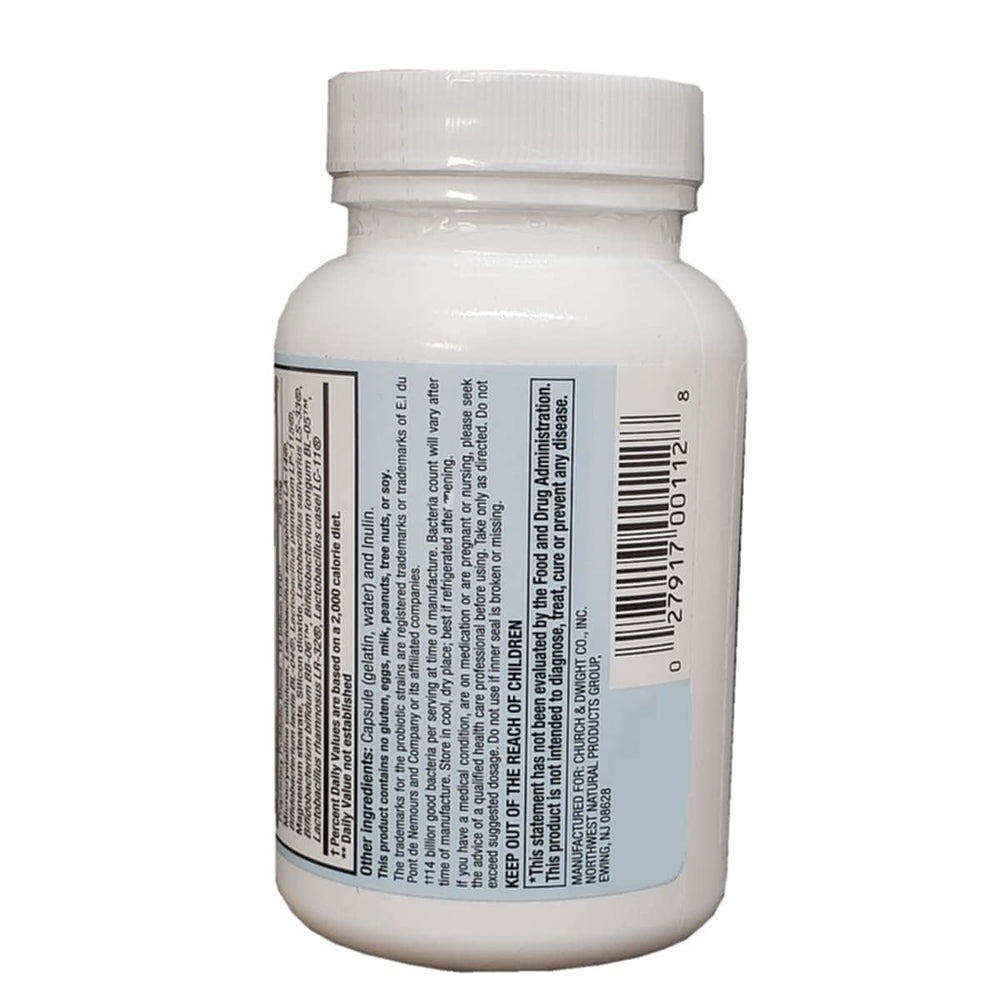 Close-up of Nutrition Now Pb 8 Acidophilus capsules for easy swallowing.