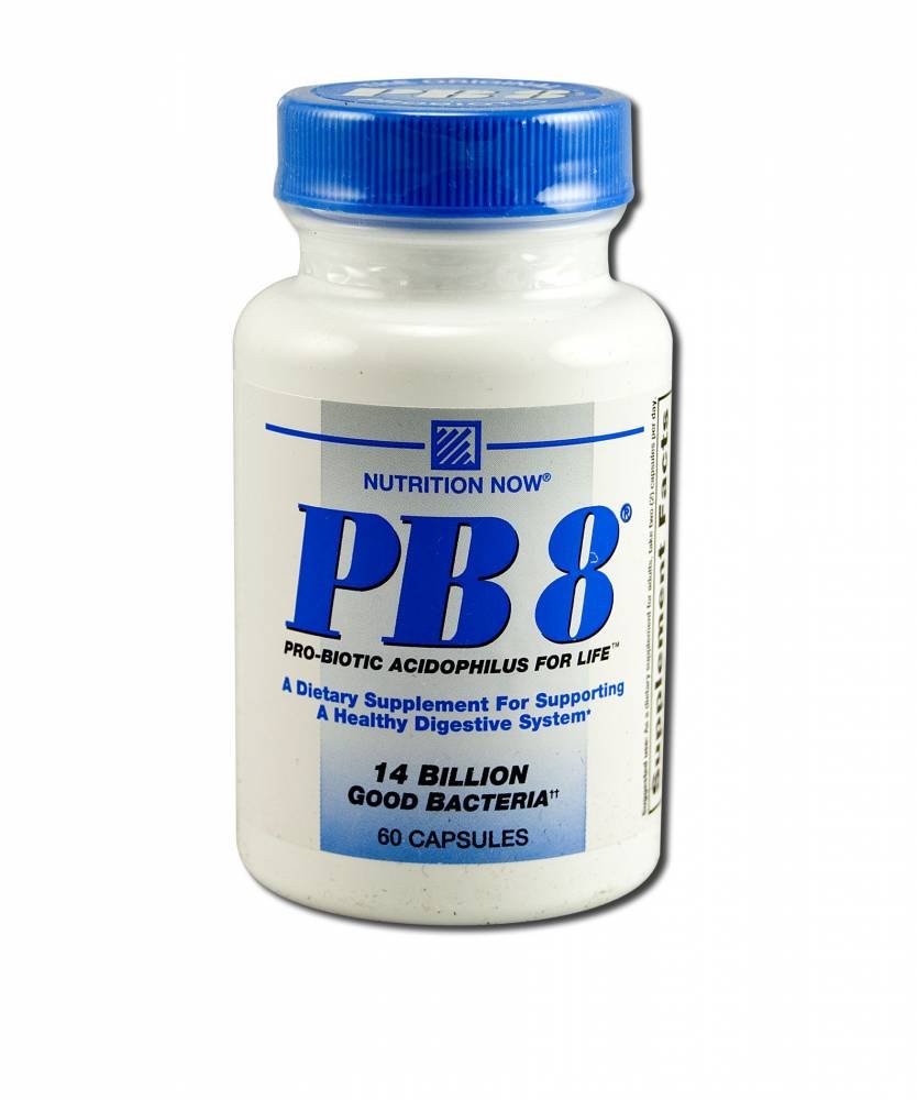 Nutrition Now PB8 Acidophilus capsules for daily digestive support and immune function.