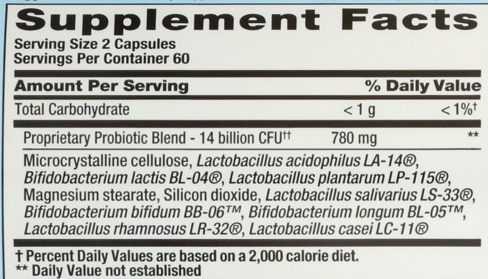Nutrition Now PB8 Pro-biotic Acidophilus 120-count value-pack dosage chart image for easy daily use