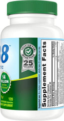 Nutrition Now PB8 probiotic label highlighting eight strains and 14 billion cultures