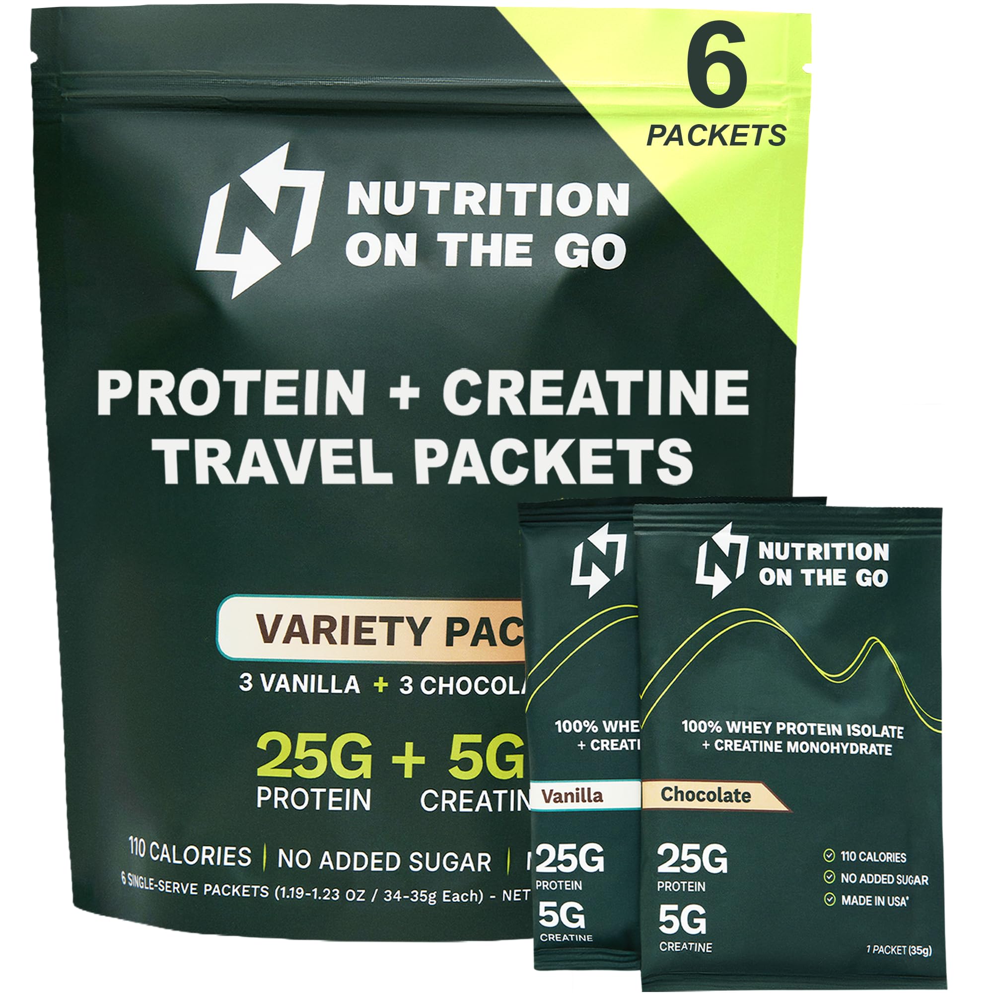 Nutrition On The Go vanilla packet serve shows convenient travel protein.