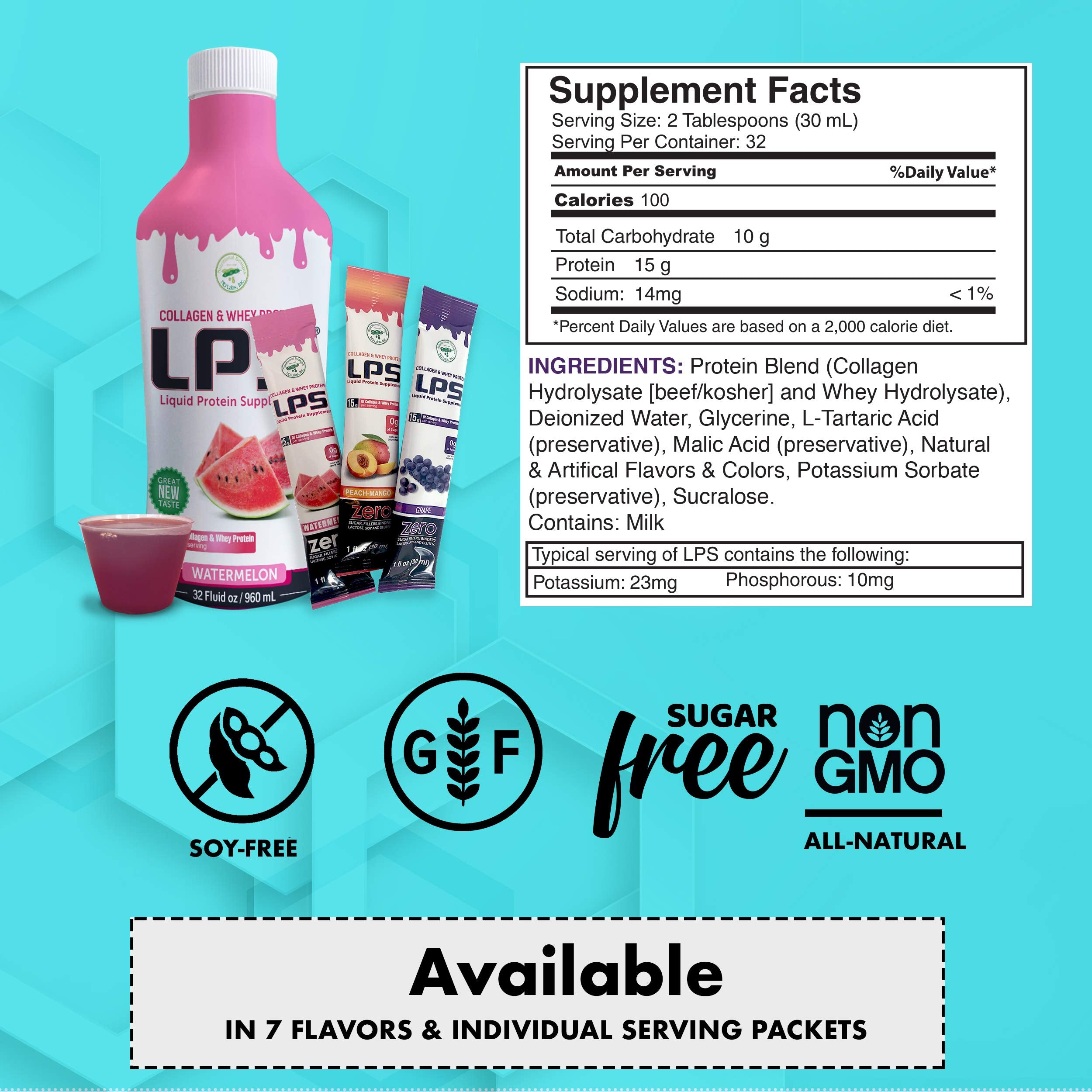 Nutritional Designs LPS label shows clean, sugar-free ingredients and non-GMO status
