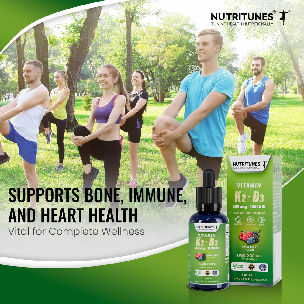 Frasco de 2 oz facilita un régimen diario de Nutritunes K2 D3.