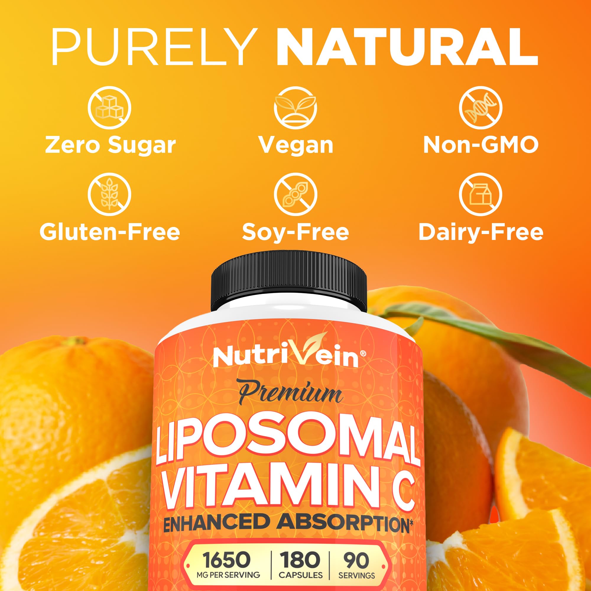 Nutrivein packaging image communicates GMO-free and artificial flavor-free formulation.