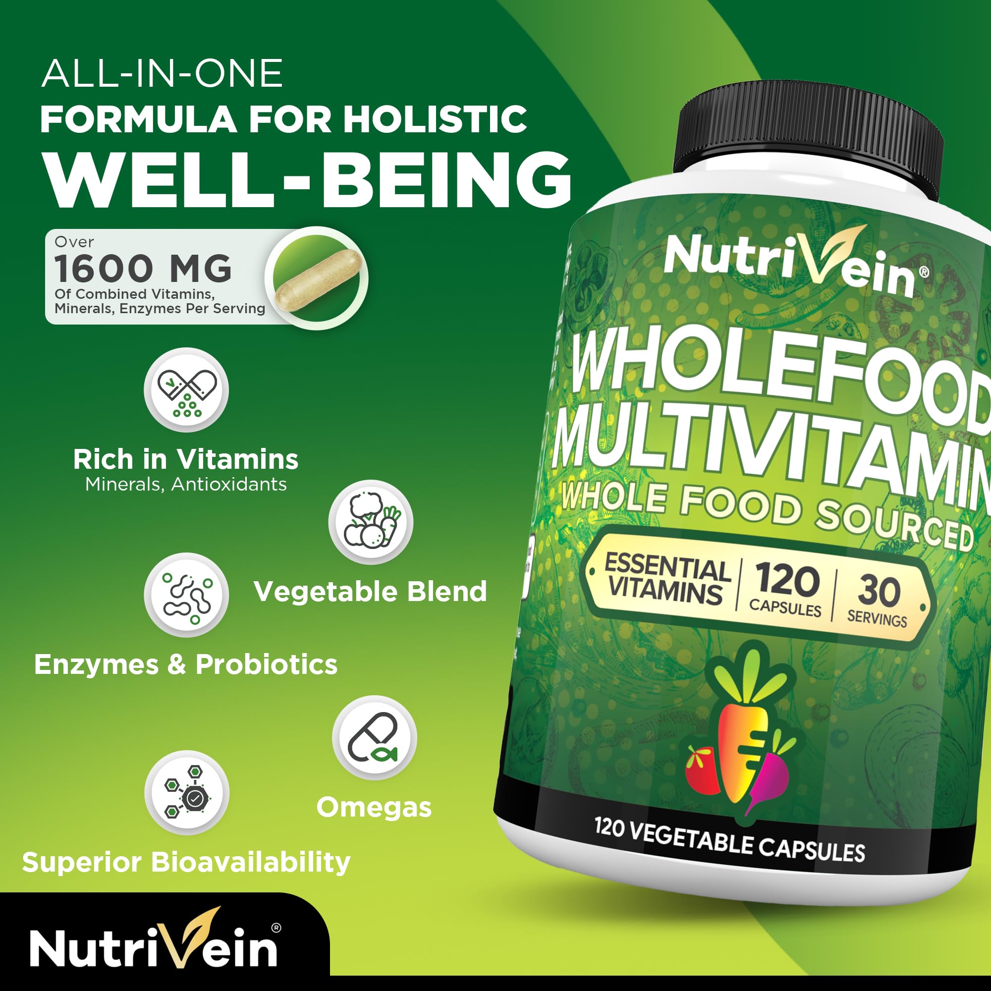 Nutrivein label on bottle highlighting real-food nutrition for absorption.