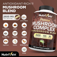 Nutrivein blend featuring Lion’s Mane, Cordyceps, Reishi and other mushrooms